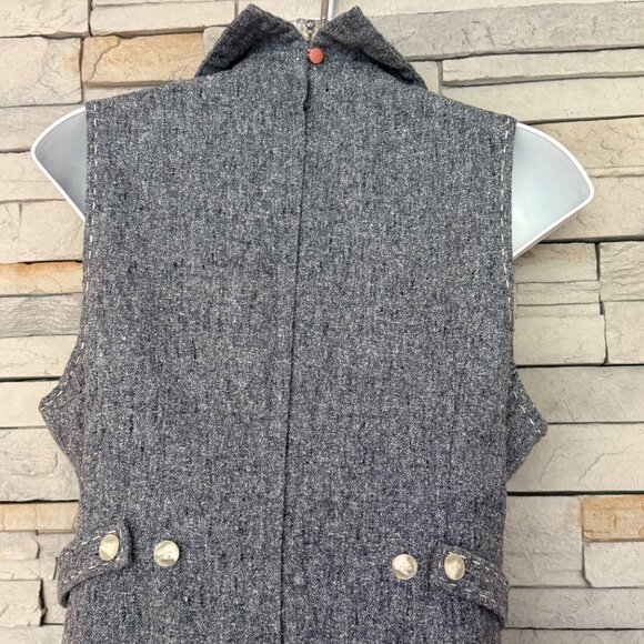 Grey Wool Midi Dress w/ White Lace-up Front Detail & a Back Slit Below the Knee - Picture 7 of 16